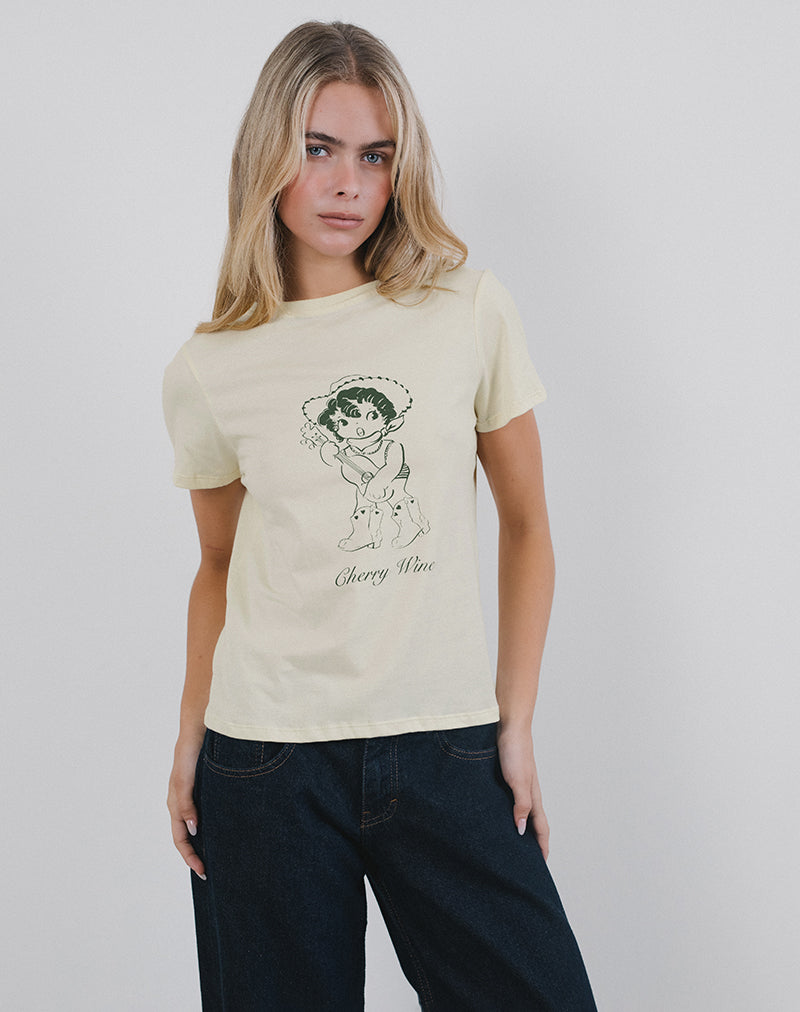 Imagen de Saki Tee in Buttermilk with Cherry Wine Print