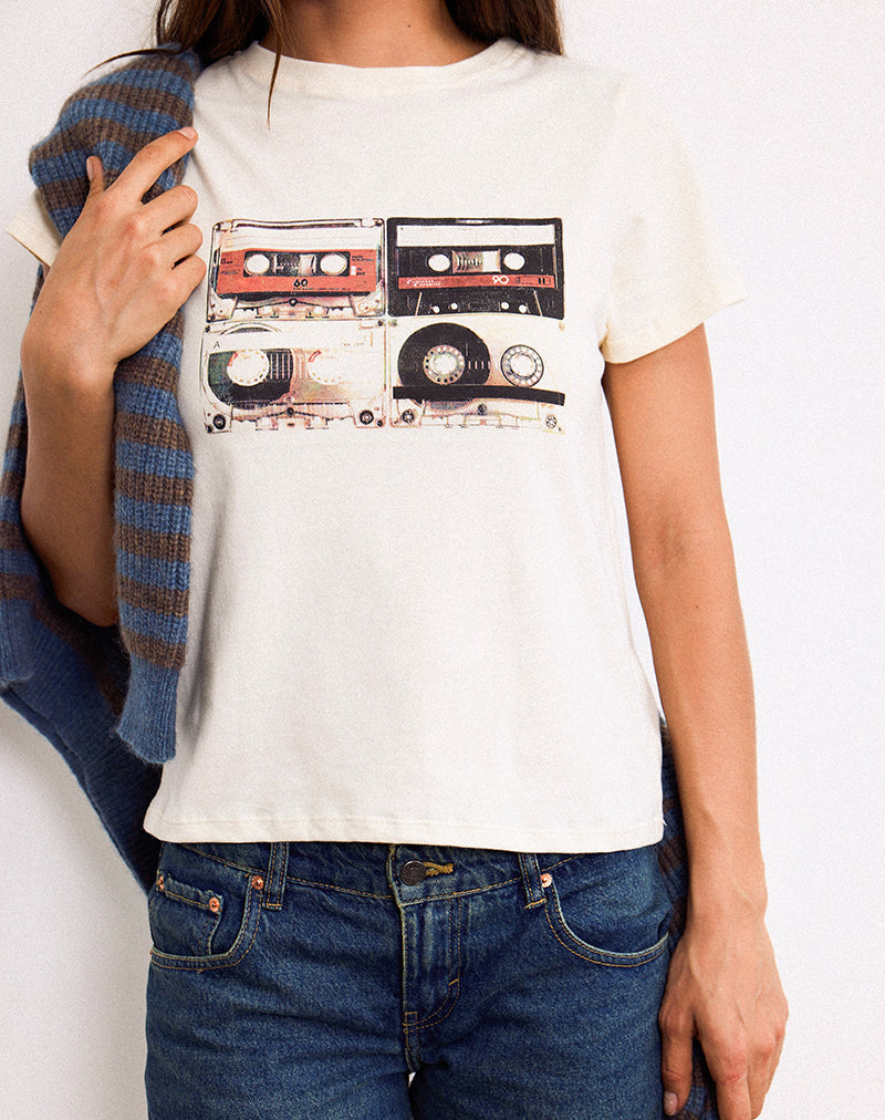 Imagen de Saki Tee in Ivory with Retro Cassette Motif