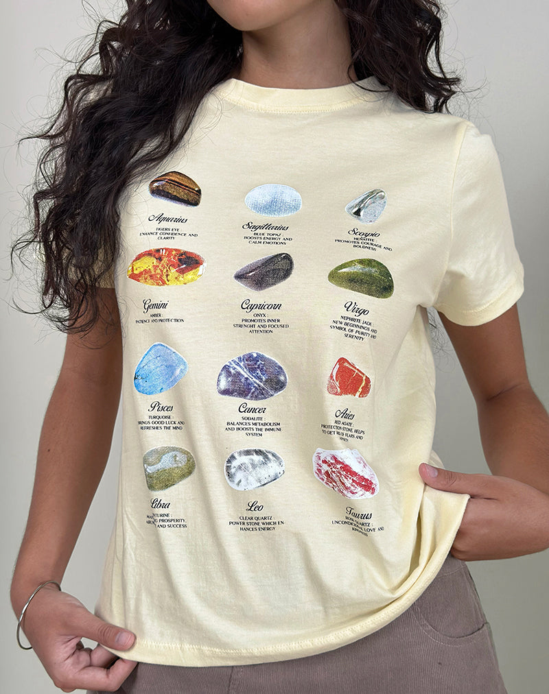 Camiseta Saki en Buttermilk Estampado Horóscopo Piedra Curativa