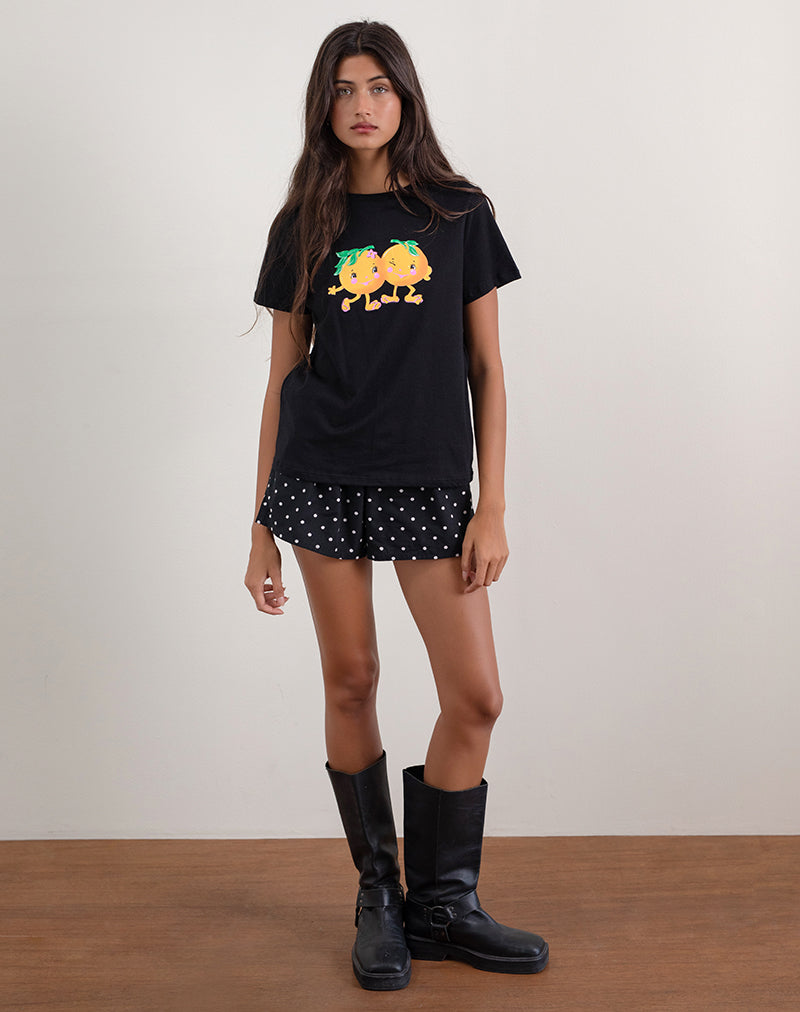 Imagen de Saki Tee in Black with Printed Squeeze Me Orange