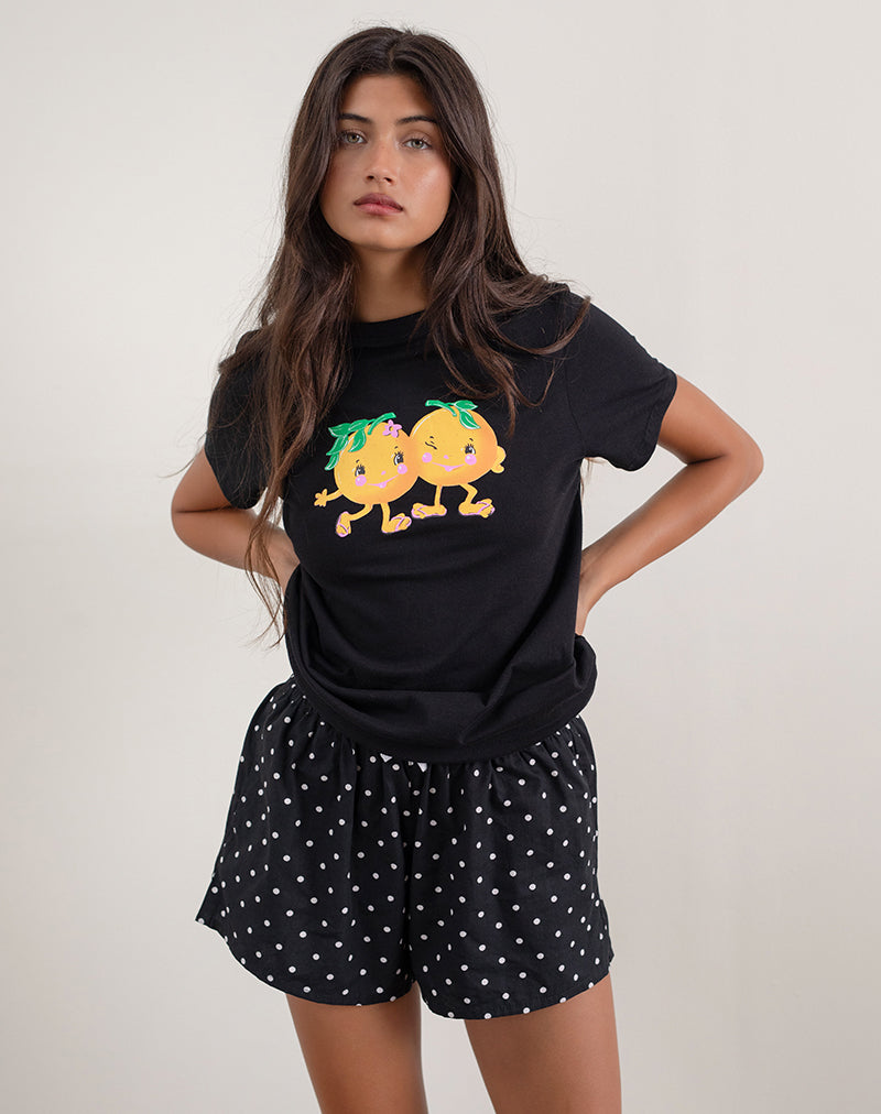 Imagen de Saki Tee in Black with Printed Squeeze Me Orange