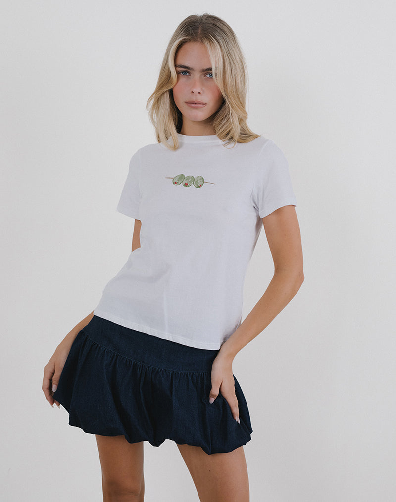 Imagen de Saki Tee in White with Olives Graphic