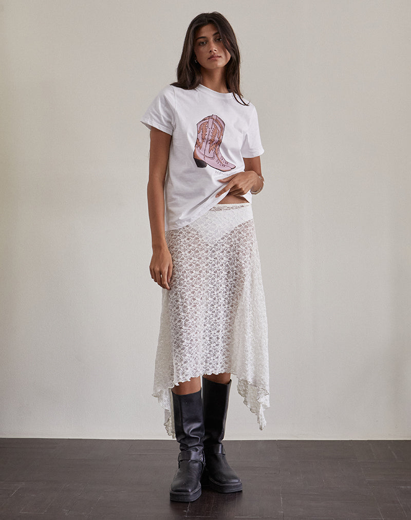 Imagen de Saki Tee in White with Pink Cowboy Boot Print
