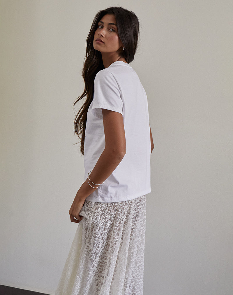 Imagen de Saki Tee in White with Pink Cowboy Boot Print