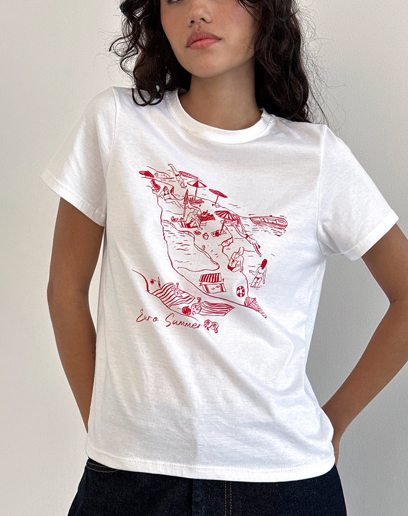 Camiseta Saki en blanco con rojo real Euro Summer
