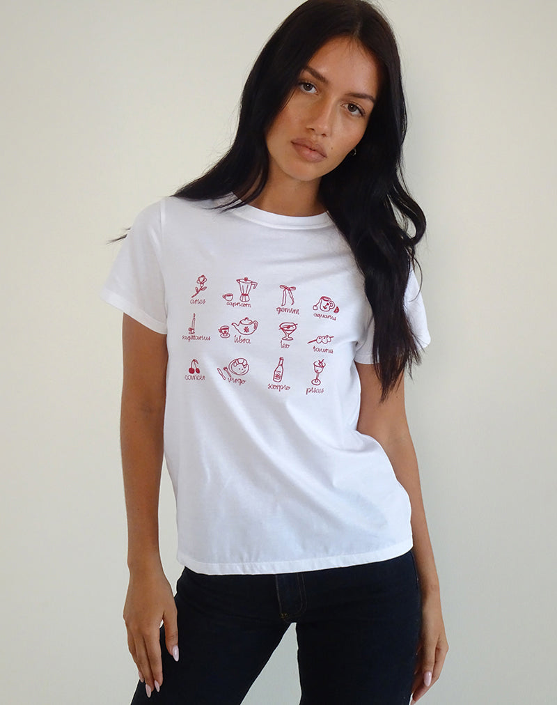 Imagen de Saki Tee in White with Red Star Signs Print