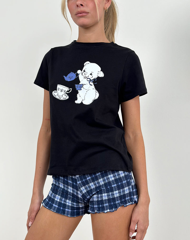 Imagen de Saki Tee in Black With Tea Time Print