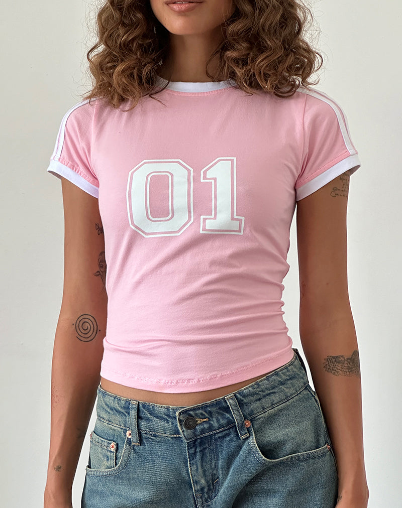 Salda Sporty Tee en rosa ballet con ribete blanco