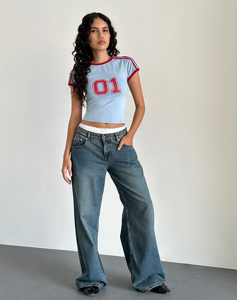 Camiseta Salda en azul Nantucket con ribete rojo Adrenaline