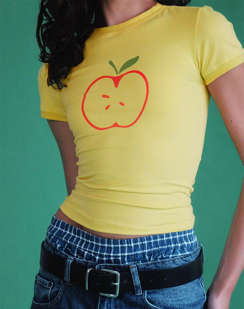 Top Salida en amarillo con motivo de manzana