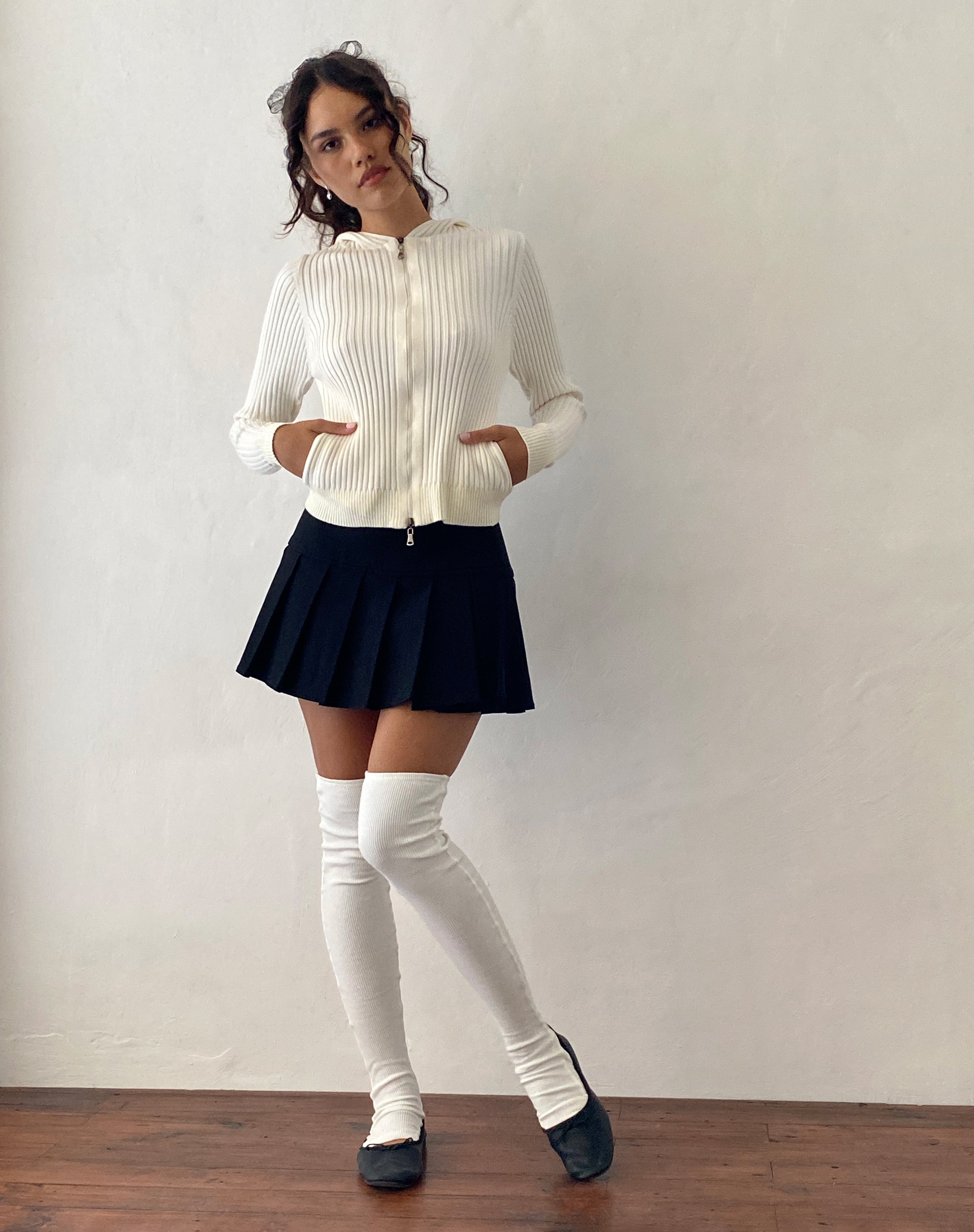 Imagen de Salinas Zip Up Knitted Hoodie in Ivory
