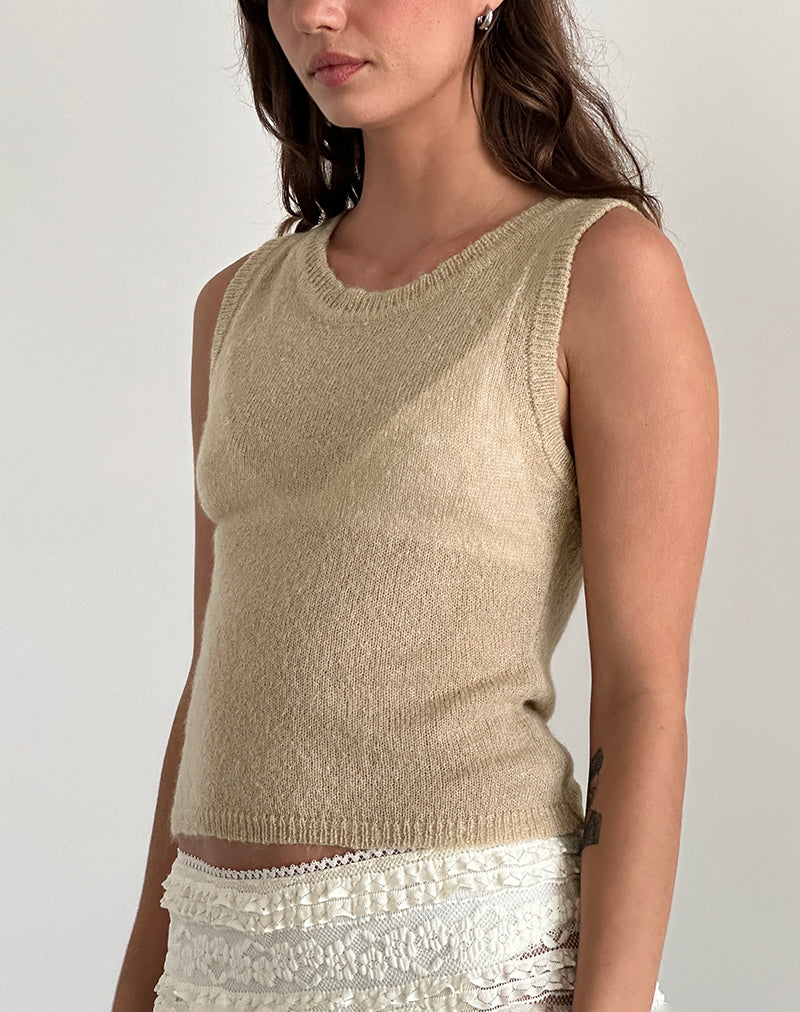 Camiseta de tirantes Salisha en punto transparente natural