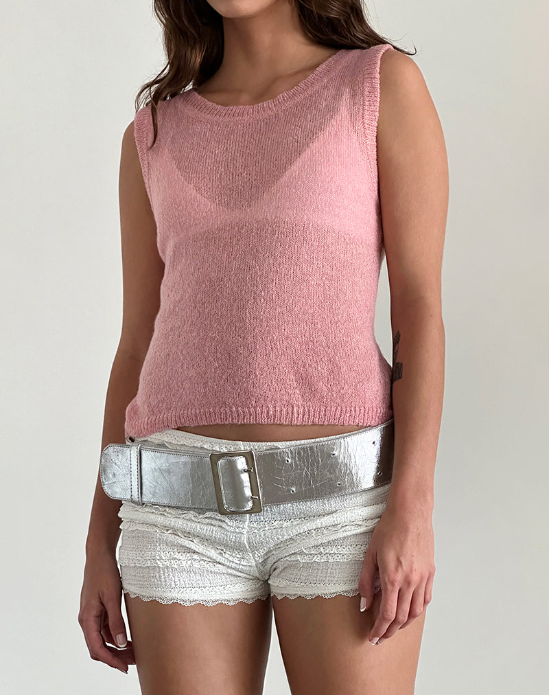 Camiseta de tirantes Salisha en punto transparente rosa