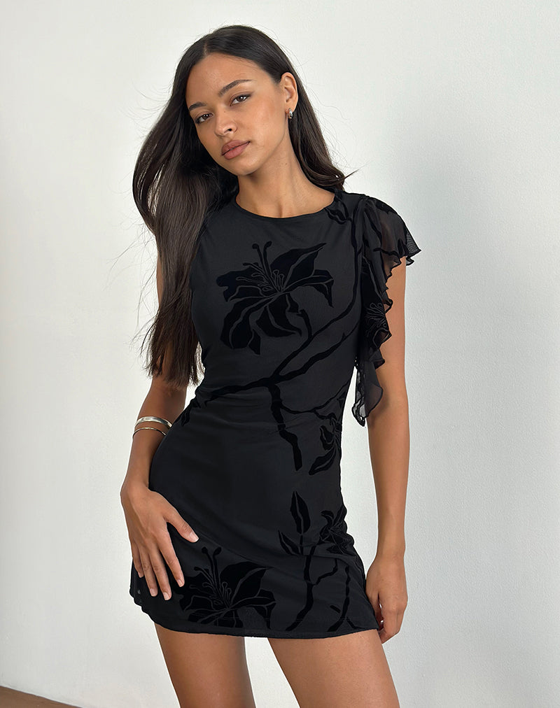 Minivestido Salya en Orchids Flock Negro