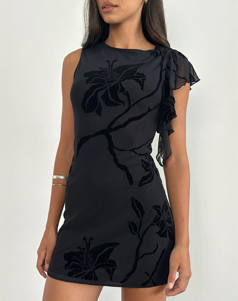 Minivestido Salya en Orchids Flock Negro