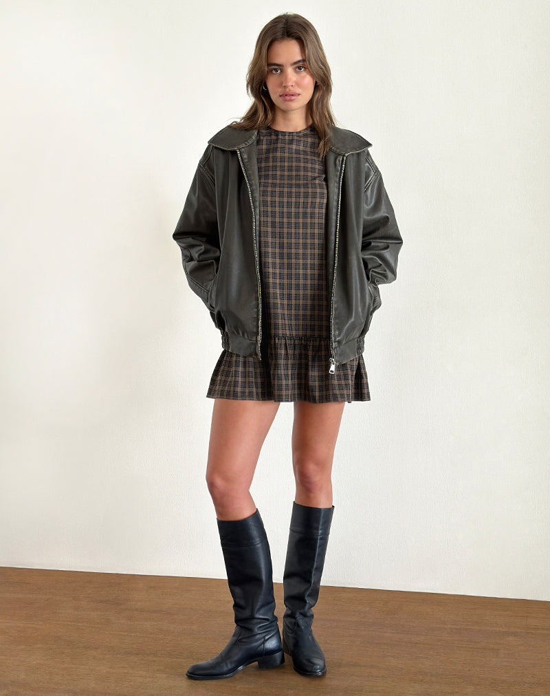 Imagen de Samana Babydoll Mini Dress in Check Marrón Oscuro