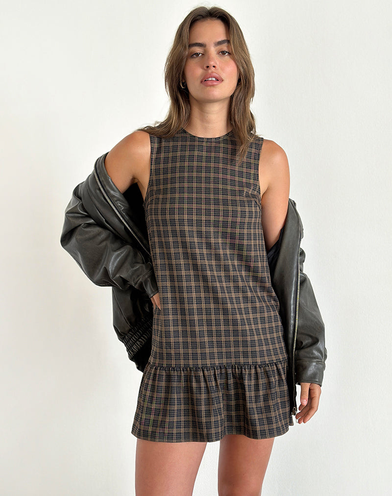 Imagen de Samana Babydoll Mini Dress in Check Marrón Oscuro