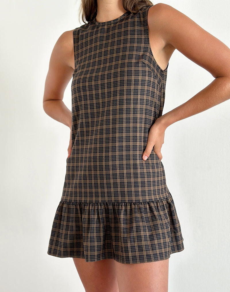 Minivestido Samana Babydoll a cuadros marrón oscuro