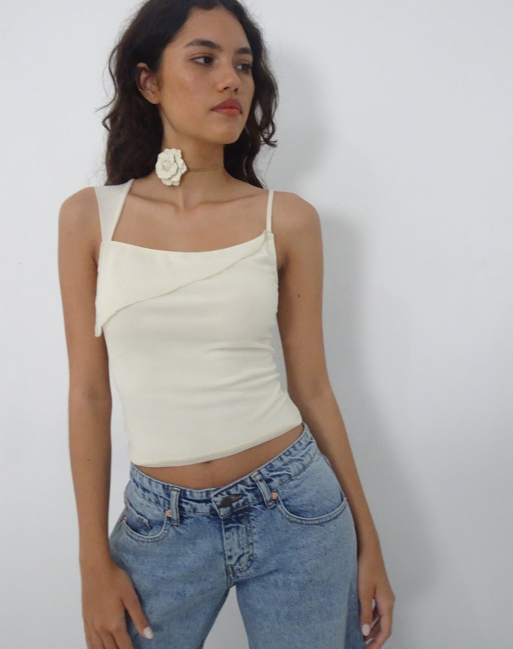 Top Sambu en malla marfil