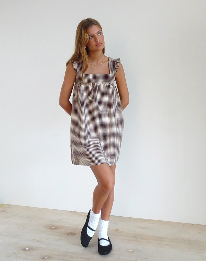 Mini Vestido Sanaly en Mini Gingham Marrón
