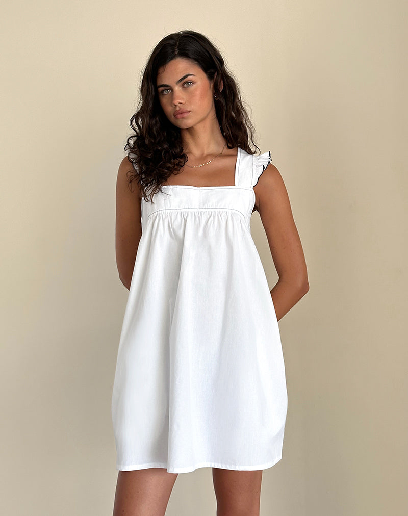 Imagen de Sanaly Mini Vestido en Blanco con Azul Marino Babylock