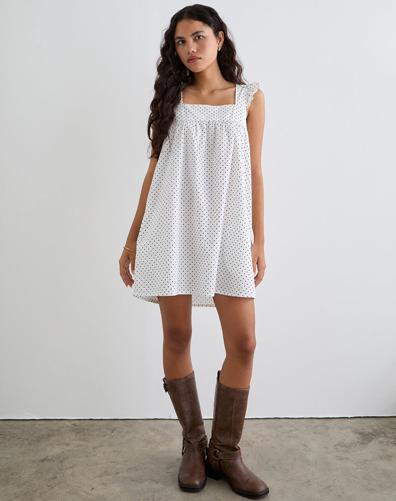 Imagen de Sanaly Mini Vestido Blanco con Micro Polka Negra