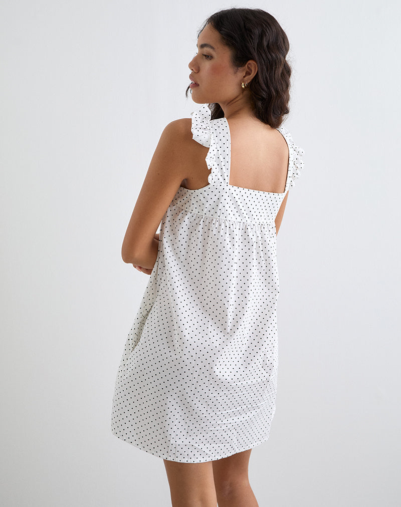 Imagen de Sanaly Mini Vestido Blanco con Micro Polka Negra