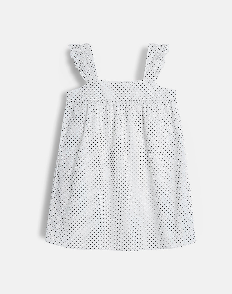Mini Vestido Sanaly en Blanco con Micro Polka Negra