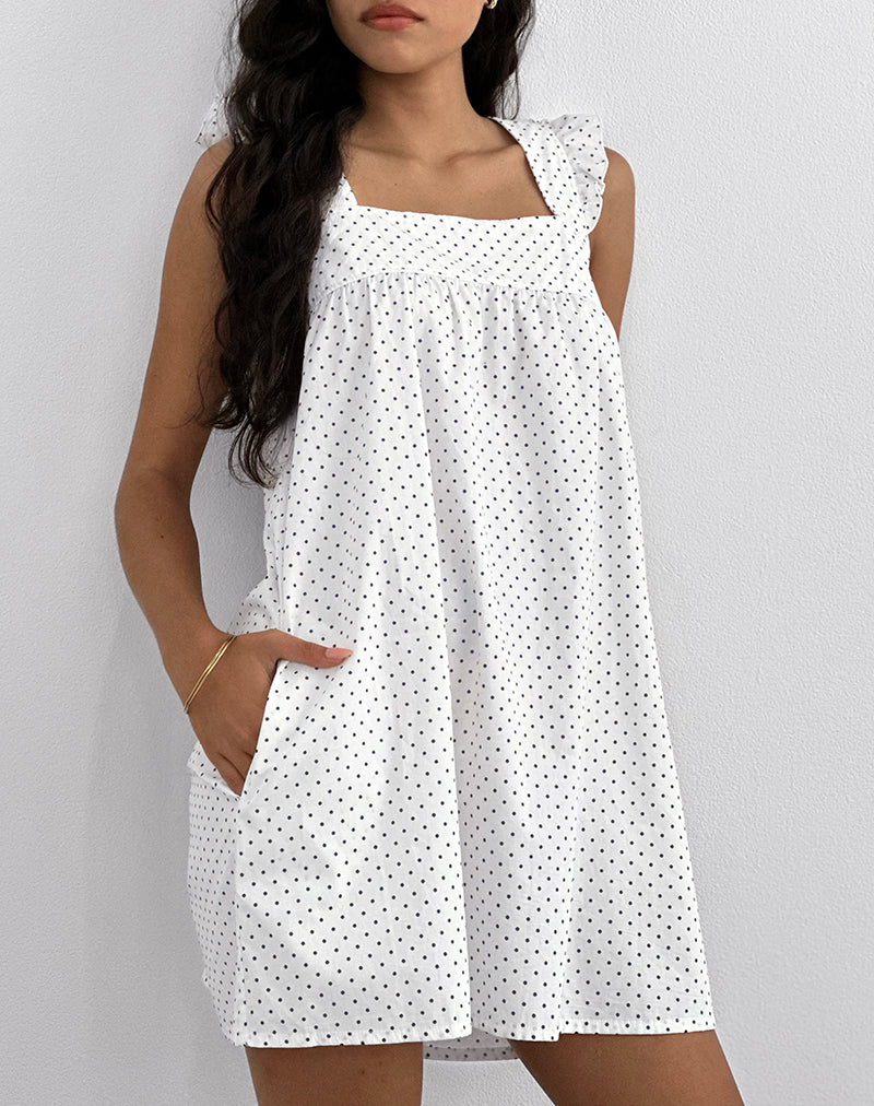 Imagen de Sanaly Mini Vestido Blanco con Micro Polka Negra