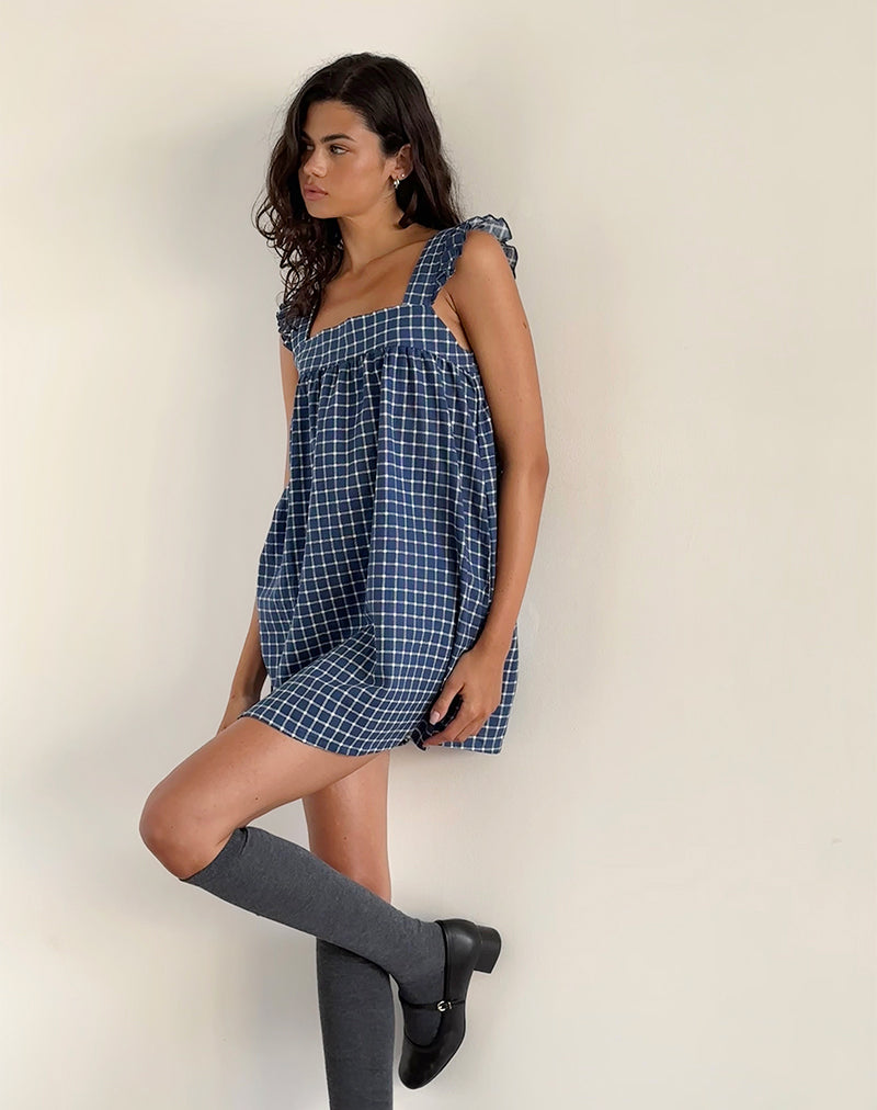 Minivestido Sanaly en tartán azul marino Rami