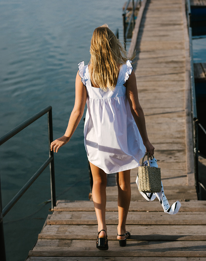 Imagen de Sanaly Mini Vestido en Blanco con Azul Marino Babylock