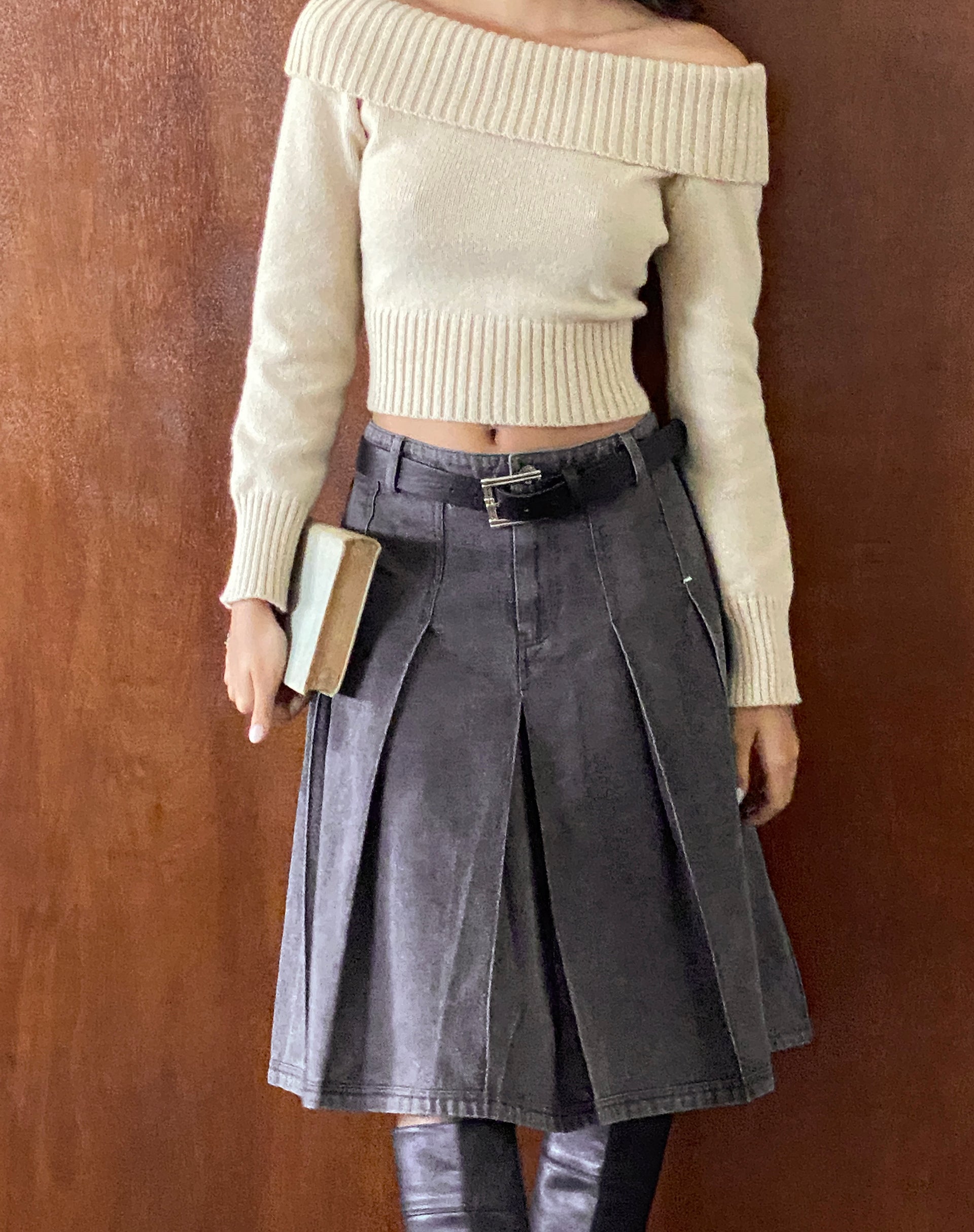 Imagen de Sanjani Falda midi vaquera plisada en gris lavado