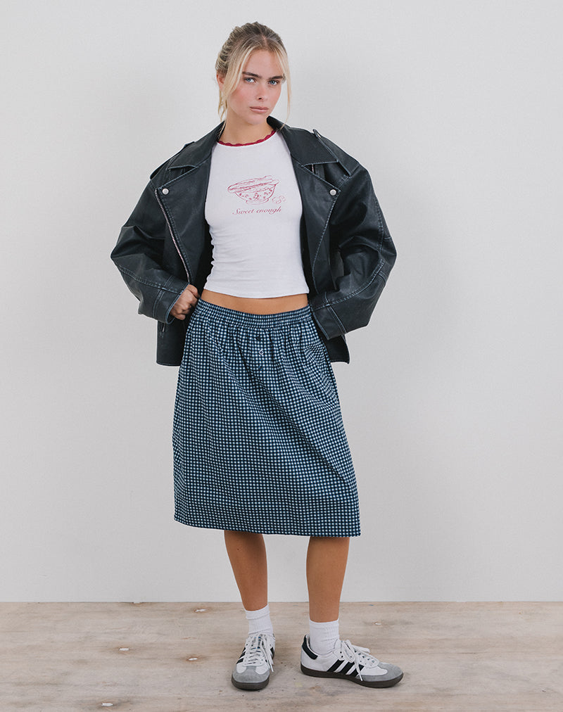 Sanjina Falda Midi en Mini Azul Oscuro Gingham