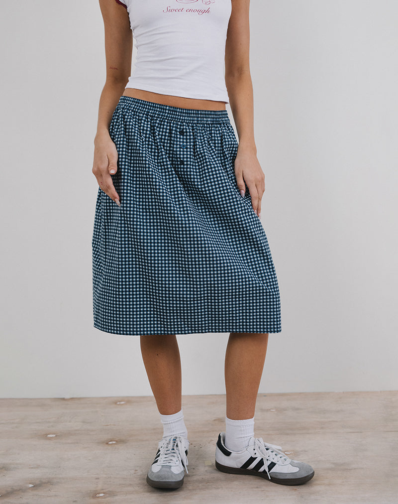 Sanjina Falda Midi en Mini Azul Oscuro Gingham