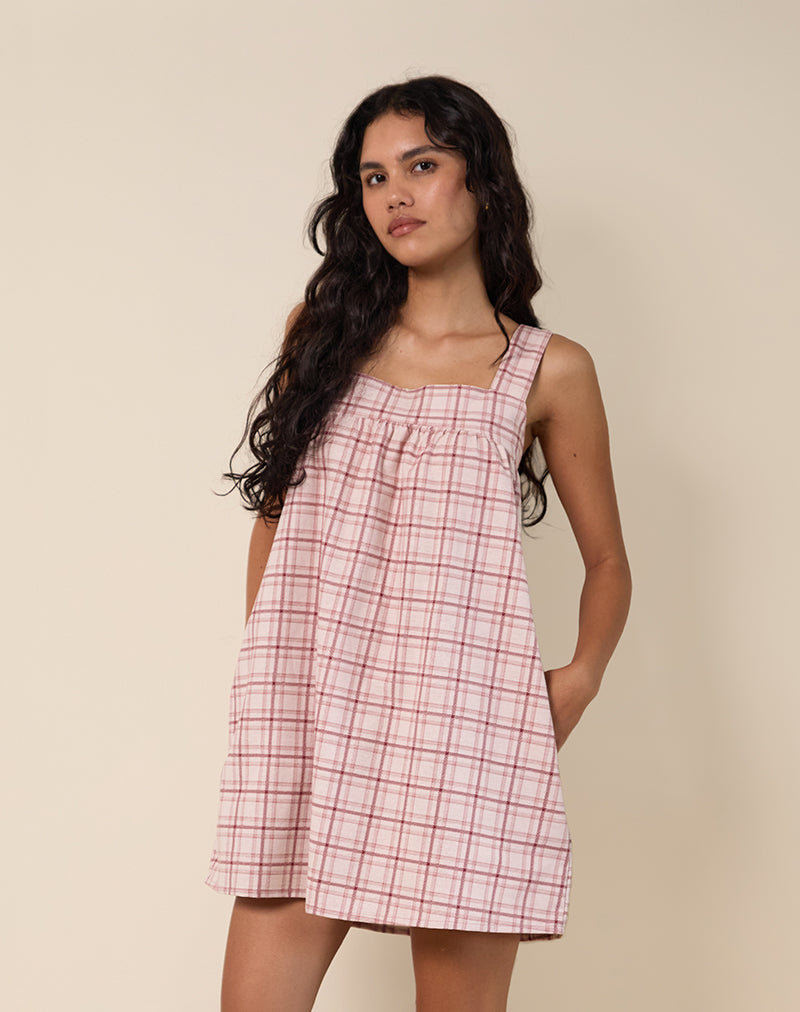 Minivestido Sanlia en tartán básico rosa