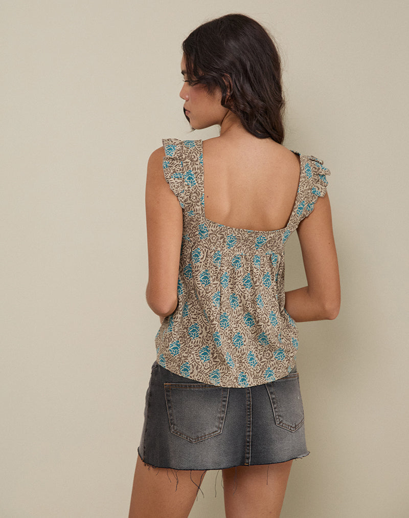 Imagen de Sanula Top en Batik Bohemio Floral Azul y Marrón