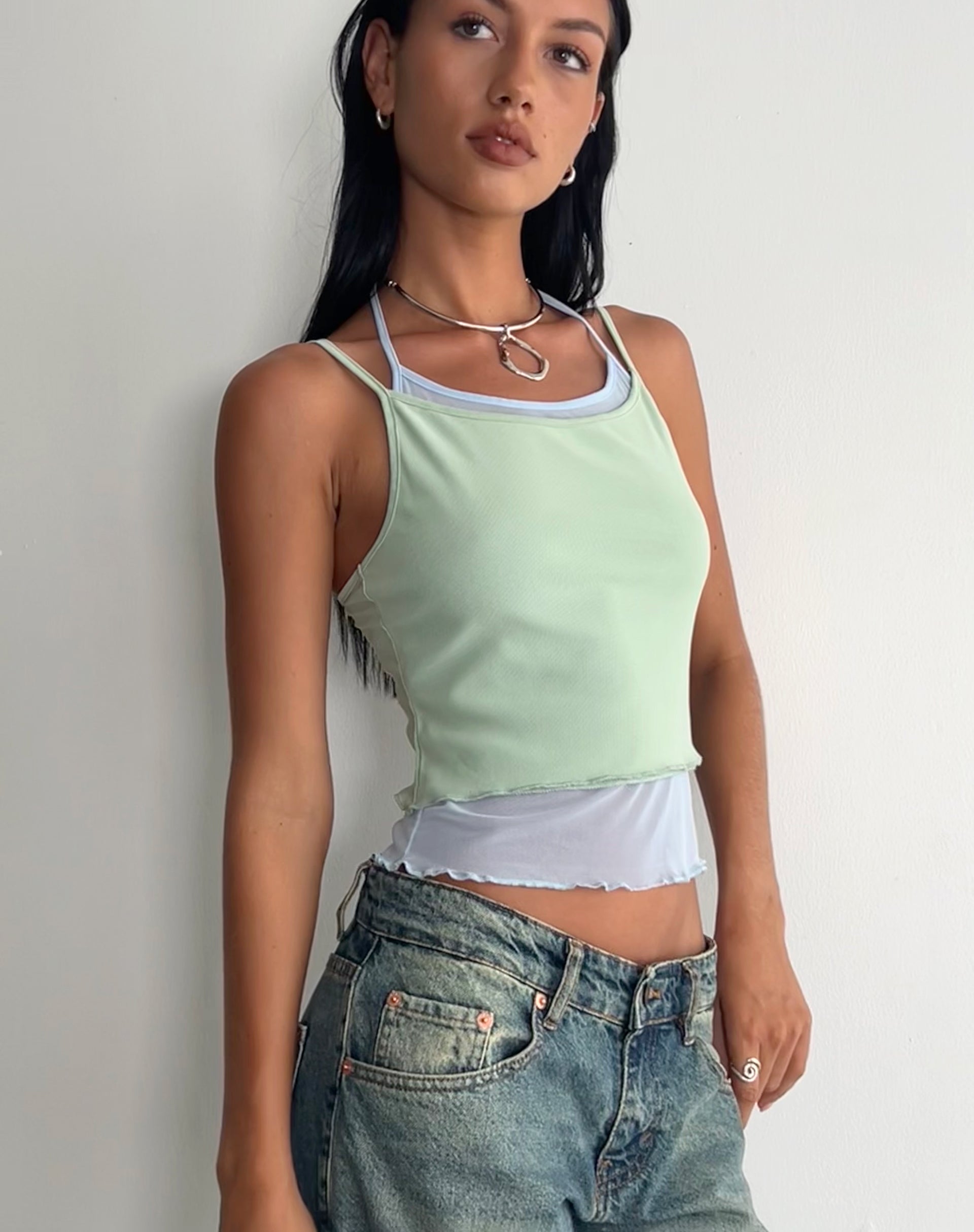 Imagen de Sapphi Cami Top Doble Capa Azul Escarcha y Verde Salvia