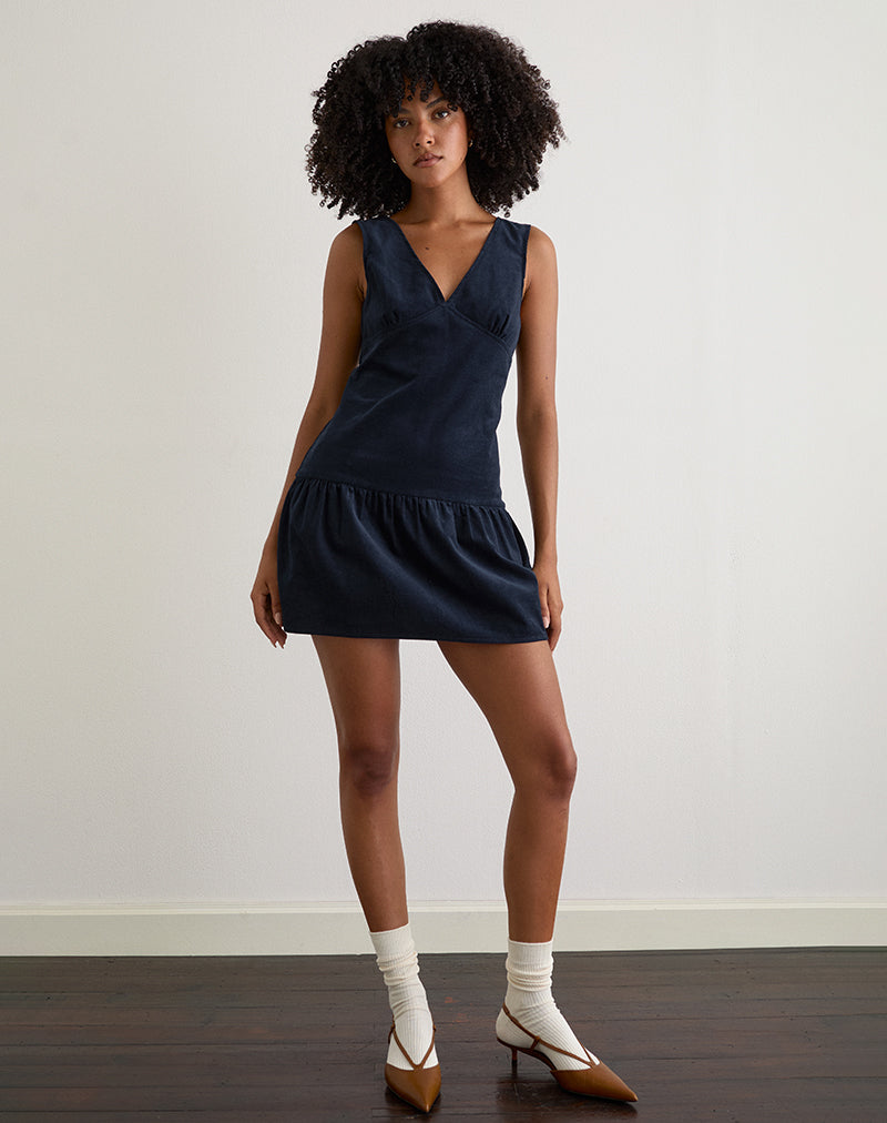 Imagen del vestido Sarabi Plunge Mini Dress in Cord Navy