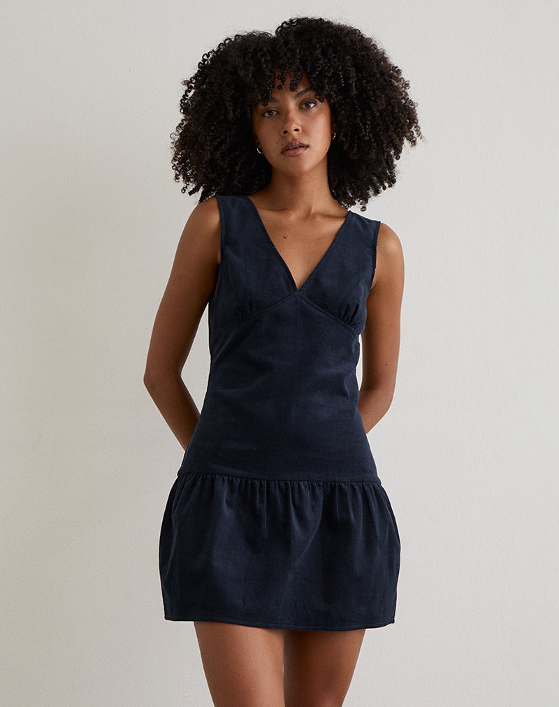 Imagen del vestido Sarabi Plunge Mini Dress in Cord Navy