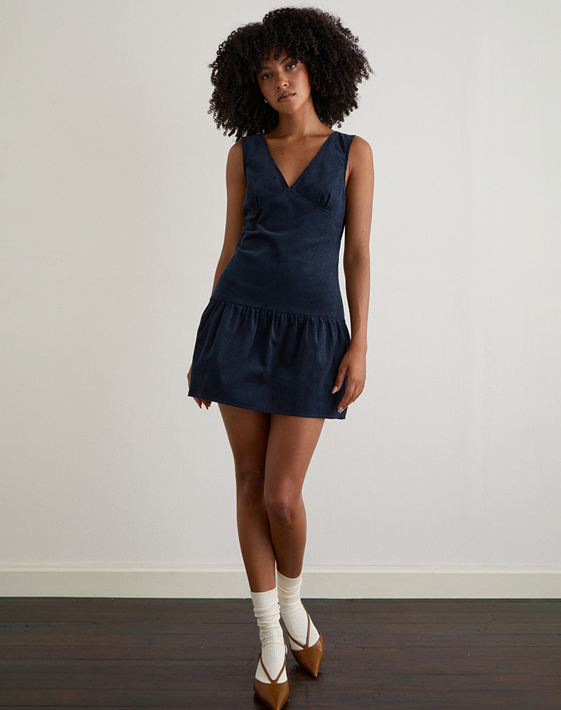 Imagen del vestido Sarabi Plunge Mini Dress in Cord Navy