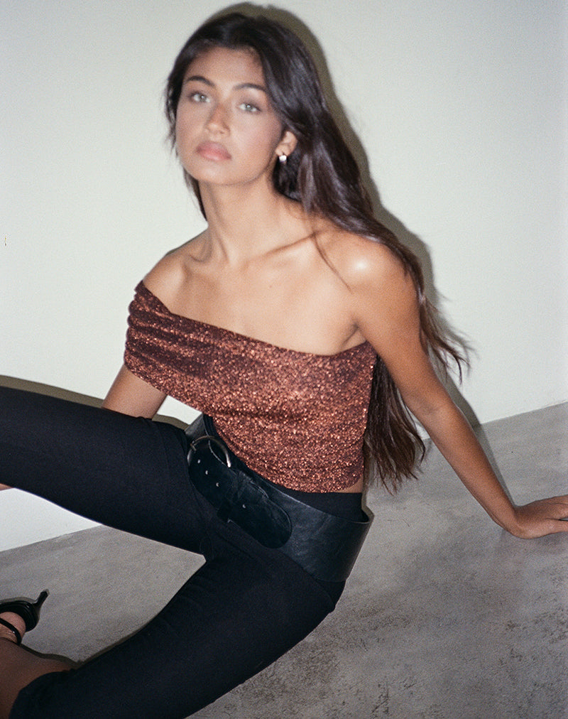 Imagen de Sarla Top de un hombro en Jersey Glitter Cobre