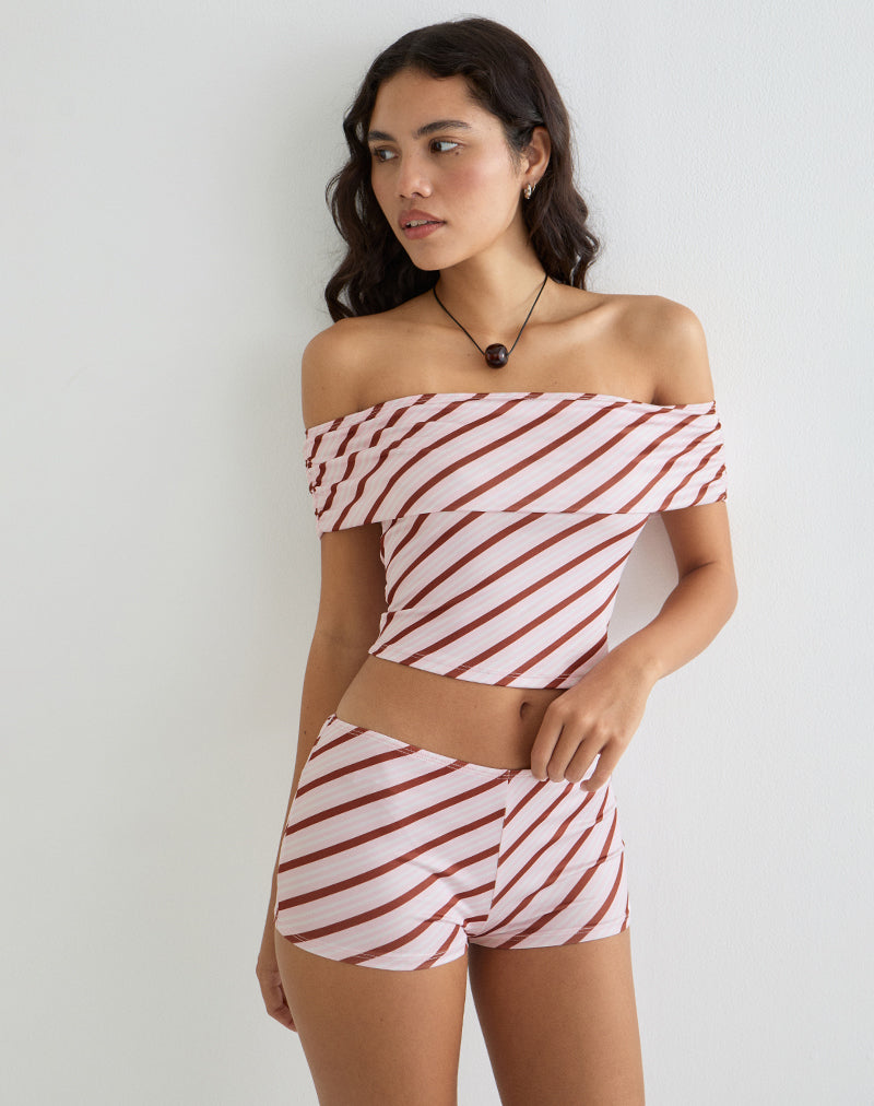 Top Sarla de un hombro en raya diagonal rosa