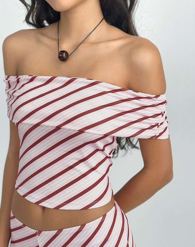 Imagen de Sarla Top de un hombro en raya diagonal rosa