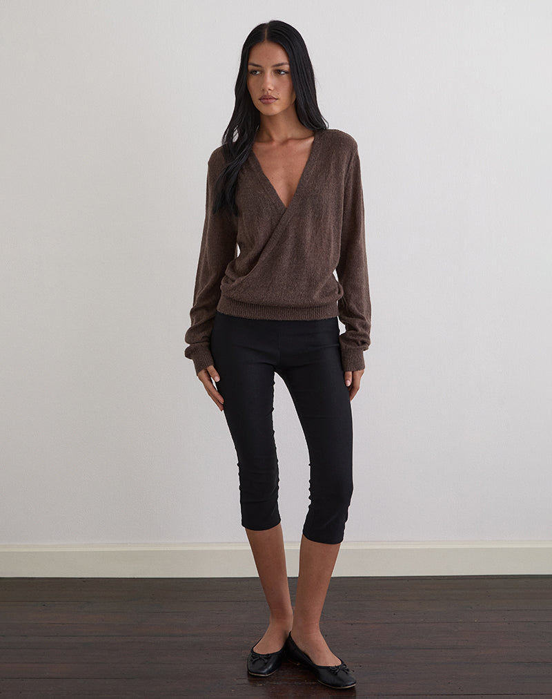 Imagen de Saroya Plunge Wrap Top de punto Chocolate negro