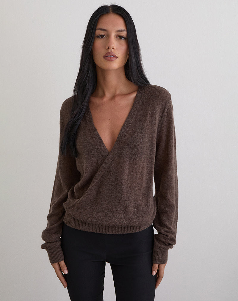 Imagen de Saroya Plunge Wrap Top de punto Chocolate negro