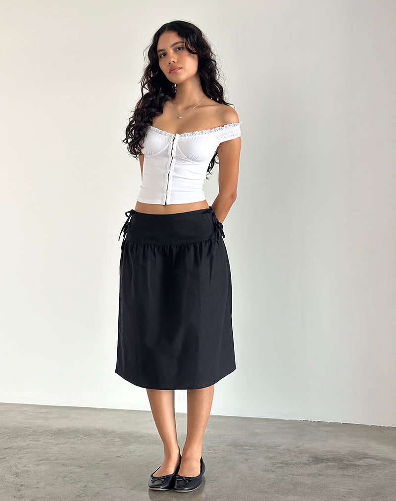 Sasay Falda Midi en Lino Negro Rami
