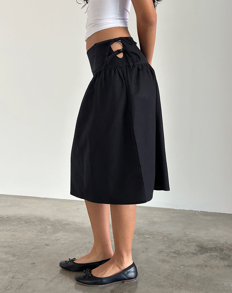 Sasay Falda Midi en Lino Negro Rami