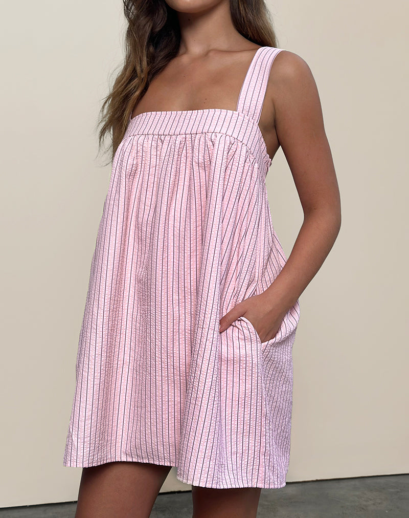 Minivestido Sasori Smock de rayas rosas