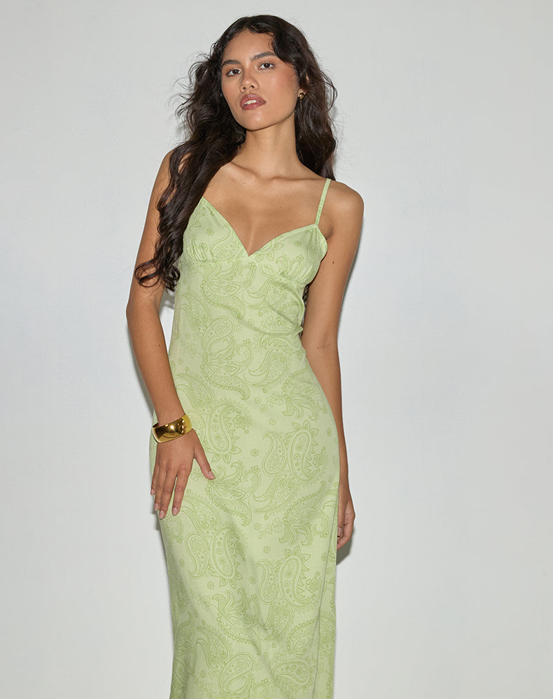 Imagen de Sastra Midi Dress in Retro Paisley Lime