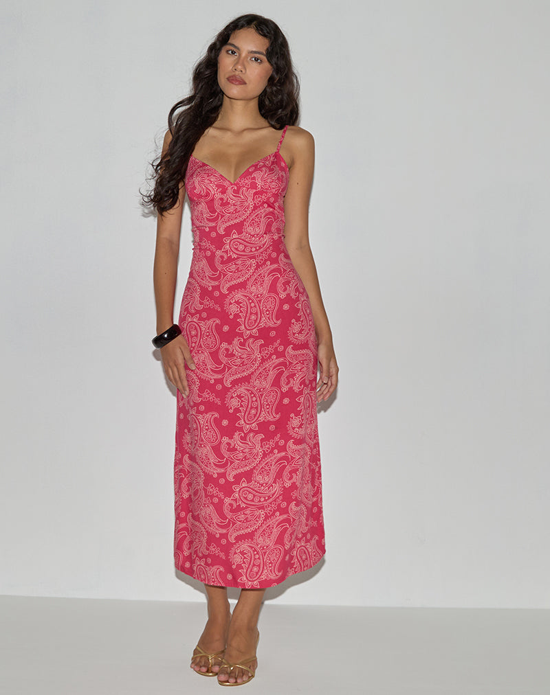 Sastra Vestido Midi en Paisley Retro Rosa